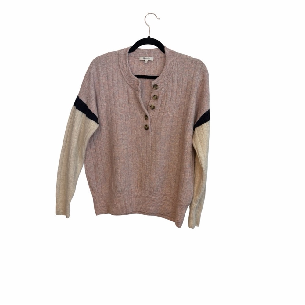Madewell Women's Pink and Cream Sweater Size Small